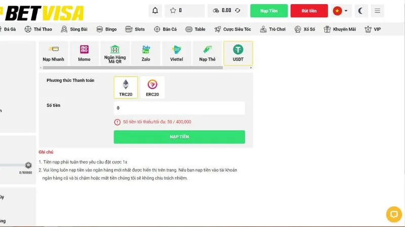 Nạp tiền nhanh chóng vào tài khoản cá cược Betvisa