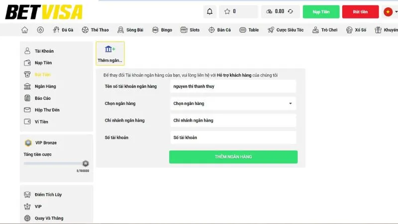 Rút tiền Betvisa nhanh chóng chỉ với 4 bước